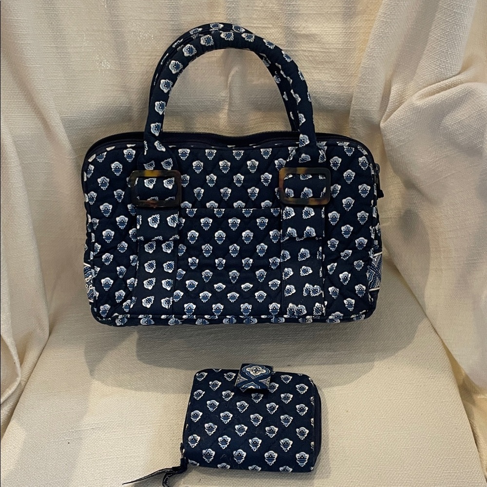 Vera Bradley Quilted Navy Floral Tote Bag with Matching Wallet
